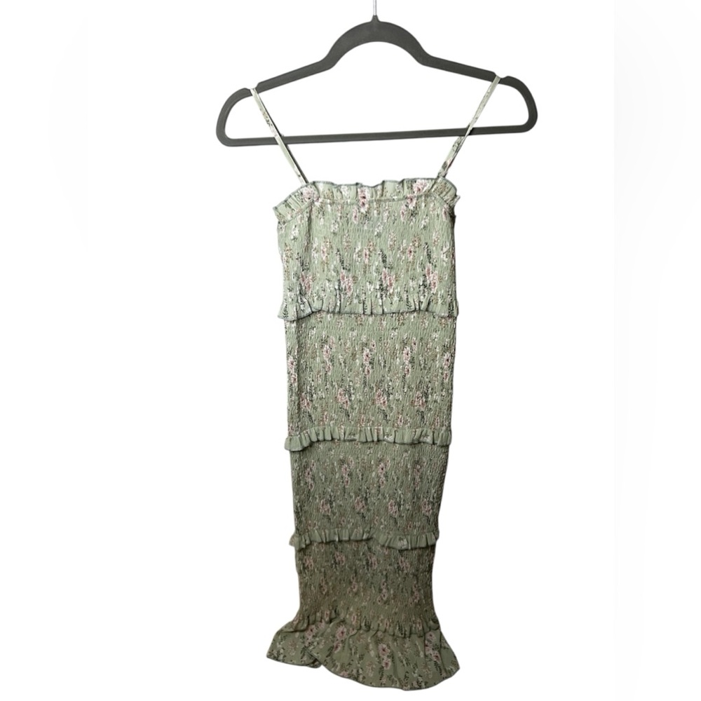 Vici Floral Ruffle Midi Dress - Cream and Green - Picture 3 of 3